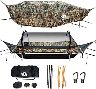 Night Cat Flat Lay Hammock Tent with Mosquito Net Waterproof Rainfly for 1 Person Backpacking Hiking Camping Lightweight 330LBS 87x28x19in