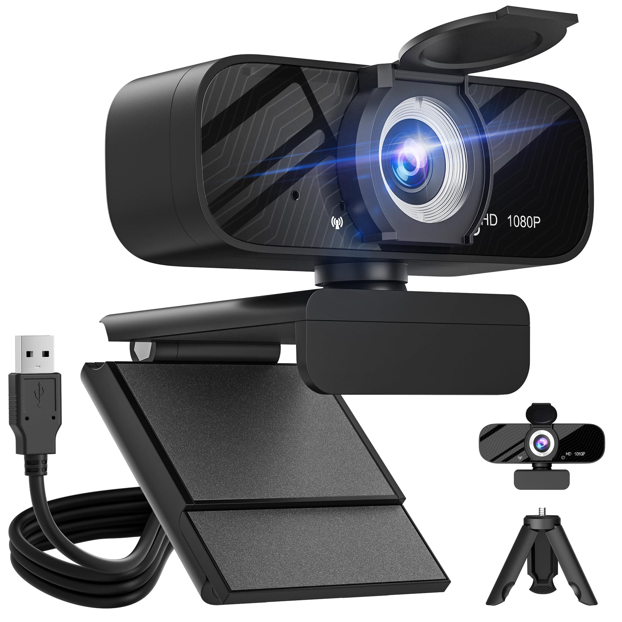 Full HD 1080P Webcam with Microphone, Adjustable FOV, Zoom, Software Control & Privacy Cover, USB HD Computer Web Camera, Plug and Play, for Zoom/Skype/Teams, Conferencing and Video Calling
