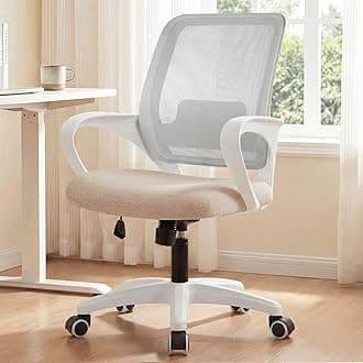 NEO Chair Office Desk Ergonomic Mesh Computer Chair with Lumbar Support Adjustable Height Swivel Rolling Wheels Comfy Mid Back Task Chair for Home Bedroom Vanity Study (Beige)