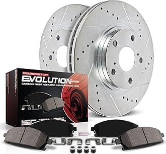 PowerStop Front Brake Kit For Ford F-250 Super Duty 2005-08 |F-350 Super Duty 2005-11 |F-450 Super Duty 2010-12 - Drilled and Slotted Disc Rotors with Ceramic Brake Pads Replacement, K1781