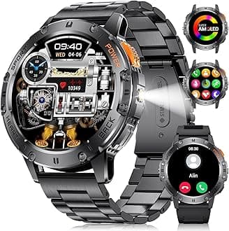 LIGE Smartwatch for Men - 1.43" HD Military Watch with 530mAh Battery, Answer/Make Calls, Heart Rate/Sleep Monitor, 120+ Sports Modes, IP68 Waterproof Step Counter for Android iOS