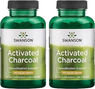 Swanson Activated Charcoal Digestive Support Supplement for Digestive-Comfort-Seeking Adults - 260 mg Per Capsule (120 Capsules, 520 mg Per Serving, 2 Pack)