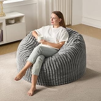 Hobestluk 3ft Bean Bag Chairs for Adults Large Beanbag Chair with Stripe Plush Cover Big Bean Bag Chair for Living Room Bedroom Dorm Office - Grey (36” x 36” x 22”)