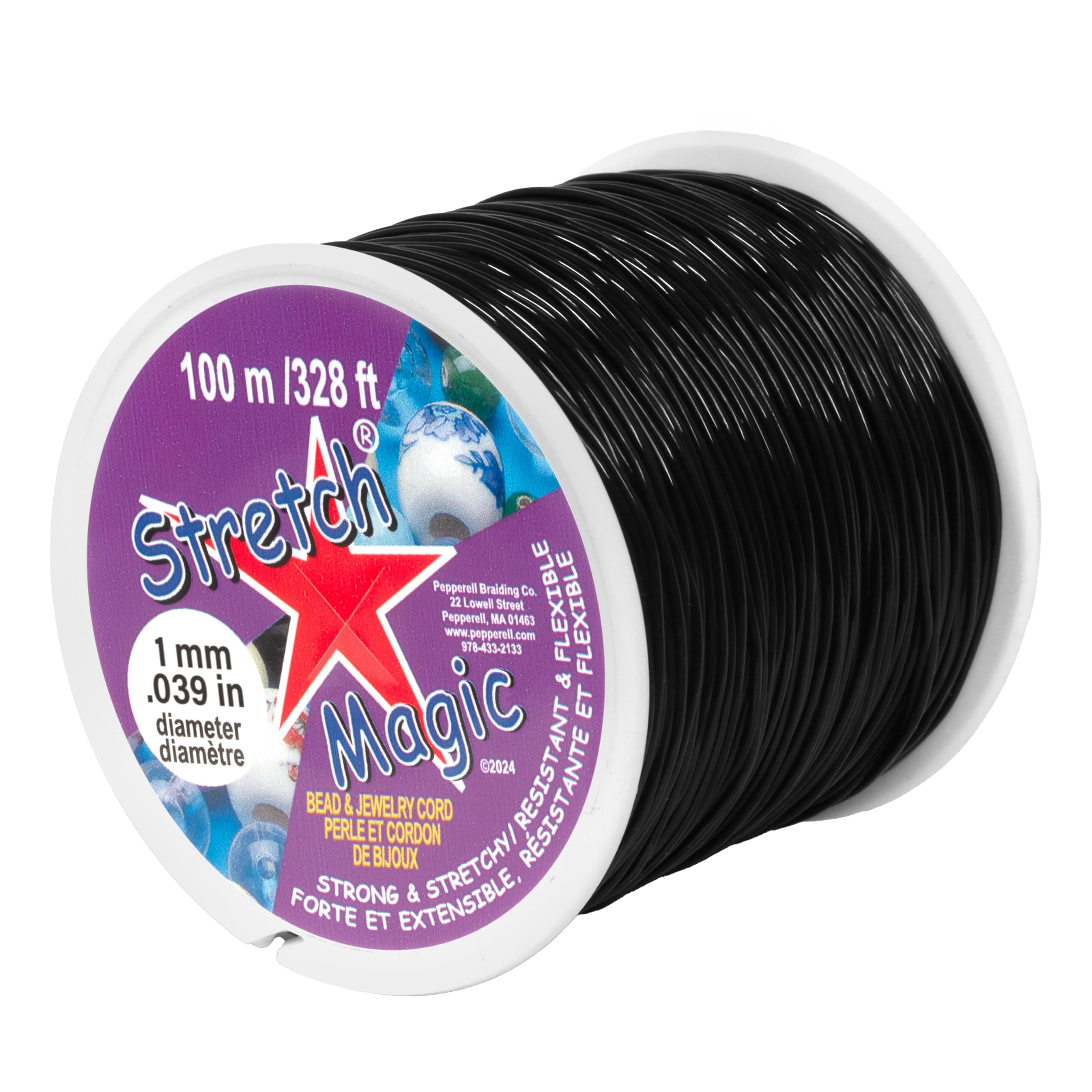 Stretch Magic Elastic Beading Cord – Black Color, 1mm in Diameter, 100-Meter (328 ft) - Easy to Knot, Strong & Stretchy String for Making Beaded Jewelry
