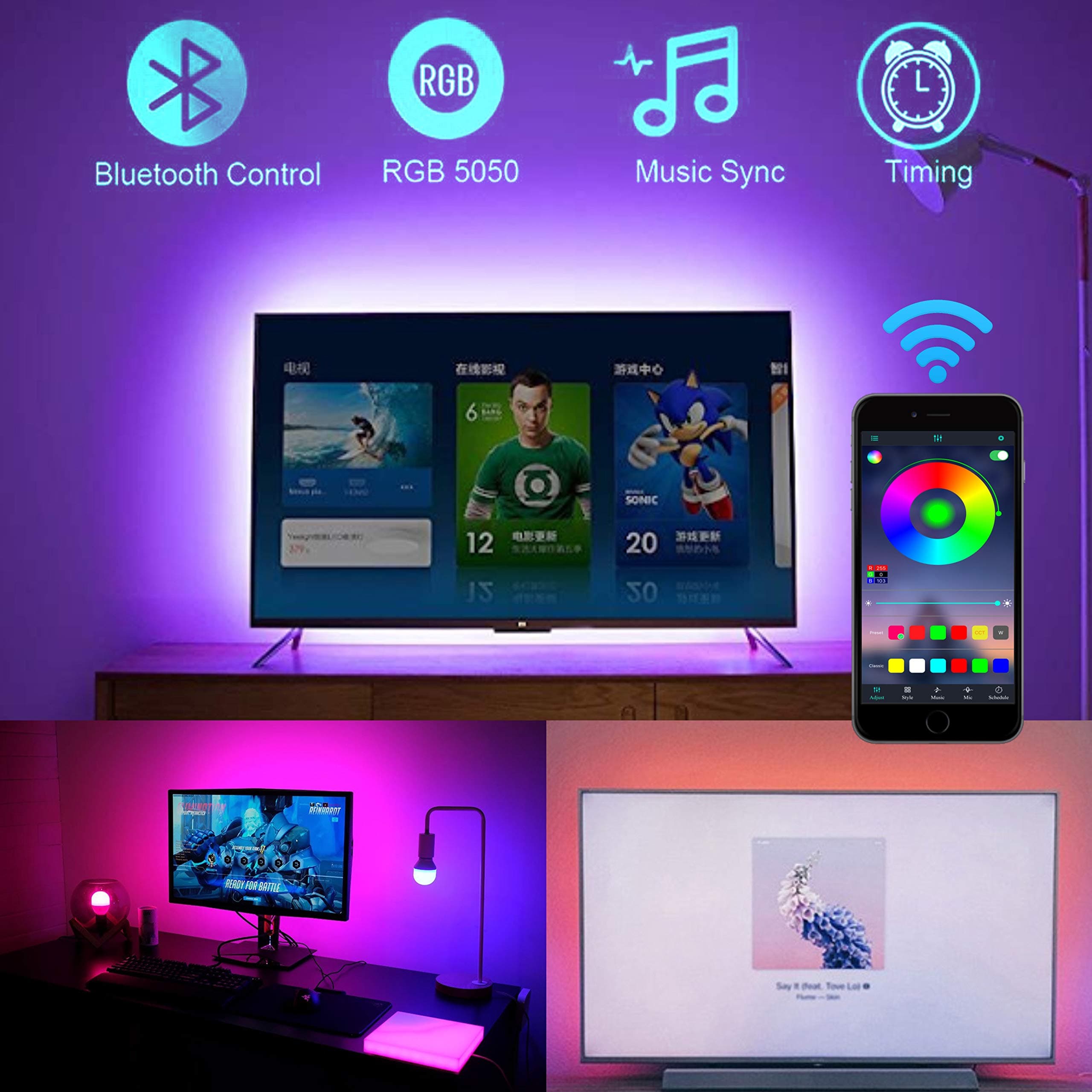 Paralax LED Light Strip 5M RGB 5050 Bluetooth App Control for Bedroom Lights Gaming Setup Room Decor