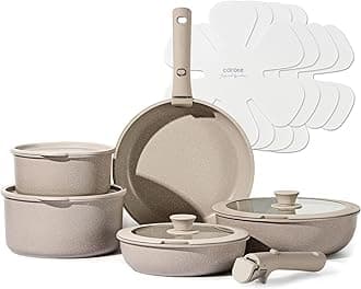 CAROTE15pcs Pots and Pans Set, Nonstick Cookware Set Detachable Handle, Induction Kitchen Cookware Sets Non Stick with Removable Handle, RV Cookware Set, Oven Safe, TaupeRecycled Claim Standard Blended