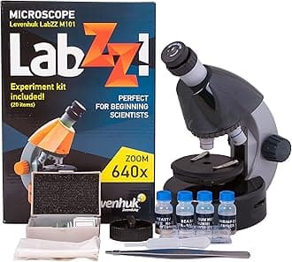 Levenhuk LabZZ M101 Moonstone 640x Portable Microscope for Kids, with LED Light, Science Kit & Colourful Book, Educational STEM Toys Set, Prepared Sample Slides, Gift Ideas for Children, 4+ Years (IT)