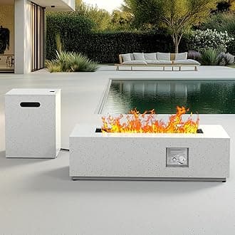 43Inch Propane Fire Pit, 50000 BTU Outdoor Gas Fire Pit Table with CSA Certification, Glass Rocks, Rectangular Heater for Patio, Backyard, Deck, Balcony, with Waterproof Cover & Adjustable Legs