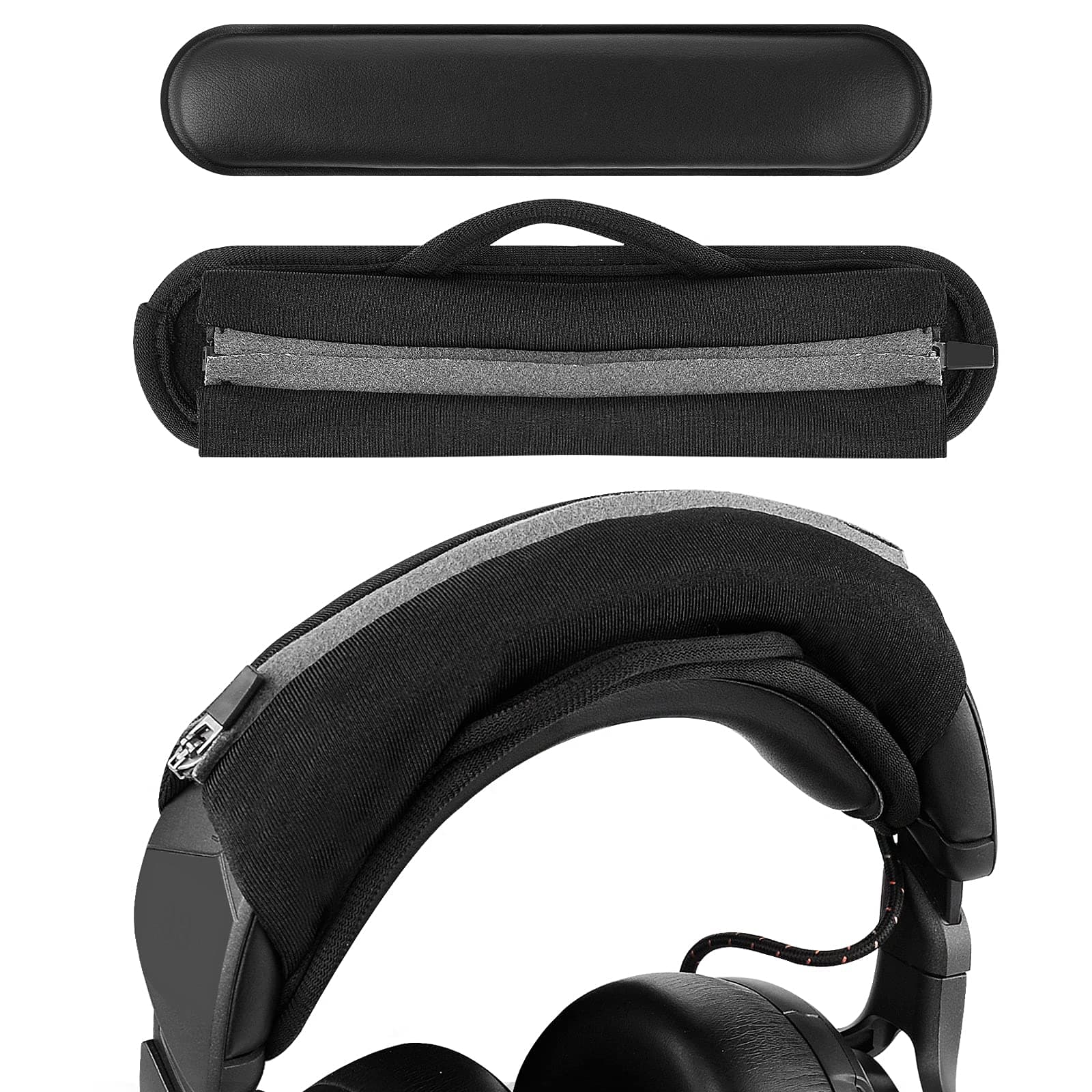 Geekria Large Hook and Loop Headband Cover & Pad Set, DIY Installation, No Tools Required, Compatible with Large Headphones (Fits 3.5-4.5 cm Headbands) (Black)