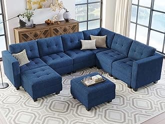Belffin Modular Sectional Sofa Set with Storage Ottomans Oversized U Shaped Couch with Chaises Fabric Blue