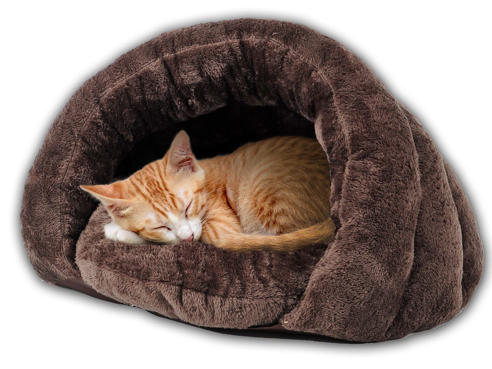 PLS Birdsong The Original Cuddle Pouch Pet Bed (Extra Small), Dog Cave, Covered Hooded Pet Bed, Cosy, for Burrower Cats and Dogs, Brown