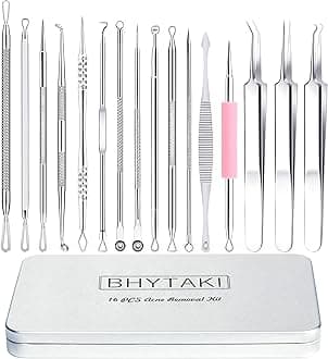 Blackhead Remover Tools, 16 PCS Pimple Popper Tool Kit, Acne Blackhead Tools for Blemish, 410 Premium Professional Stainless Acne Pimple Extractor Tool with Metal Box