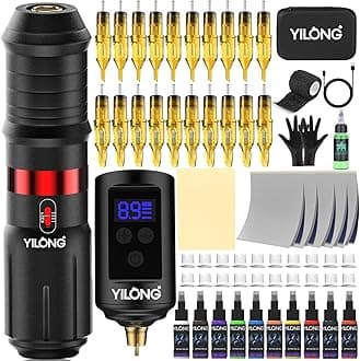 Tattoo Machine Kit Wireless - Tattoo Guns with 1500mAh Power Supply, Cartridge Needles and Ink Set, Beginner Tattoo Supplies for Temporary and Starter Kits