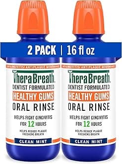 TheraBreath Healthy Gums Oral Rinse, Antigingivitis, Clean Mint Flavor, Dentist Formulated to Help Prevent Gingivitis and Support Gum Health, Alcohol Free, 16 Fl Oz (Pack of 2)
