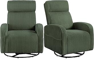 Yaheetech 360° Swivel Glider Chair for Nursery, Rocking Chair Nursing Chair with Side Pockets, Corduroy Glider for Living Room with High Back Dark Green Set of 2