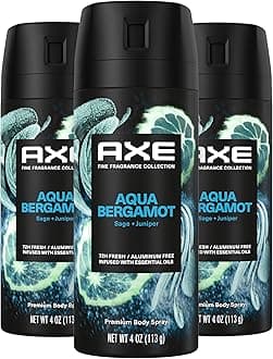 AXE Fine Fragrance Collection Premium Deodorant Body Spray for Men Aqua Bergamot 3 Count with 72H Odor Protection and Freshness Infused with Aqua, Bergamot, and Sage Essential Oils 4 oz