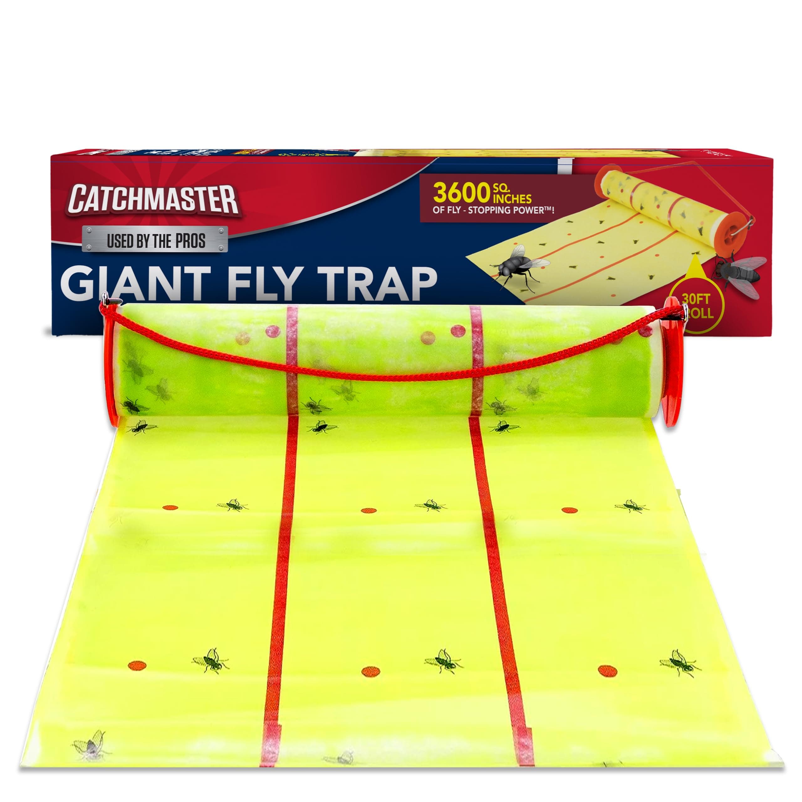 Catchmaster Giant Fly Glue Traps - 1 Pack 30 Feet Each Adhesive Flight Wrap Outdoor Adhesive Bug Catcher Bulk Flying Insect Paper Rolls Pet Safe Pest Control for Garages, Barns, Greenhouses, Trash