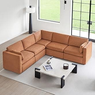 Oversized Modular Sectional Sofa Set, FSC Certified Extra Large 5 Seat V Shaped Cloud Couch for Living Room, 106 inch Width, 4 Seater and 1 Middle Corner, Terracotta