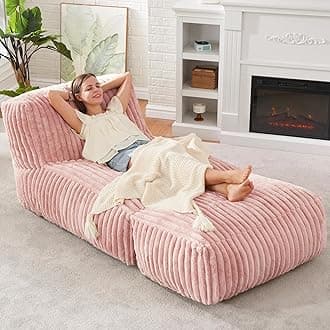 Hobestluk Big Bean Bag Lounger Chairs Large Beanbag Chair for Adults Bean Bag Sofa with Memory Foam Filled for Living Room, Bedroom or Balcony (Stripe Pink)