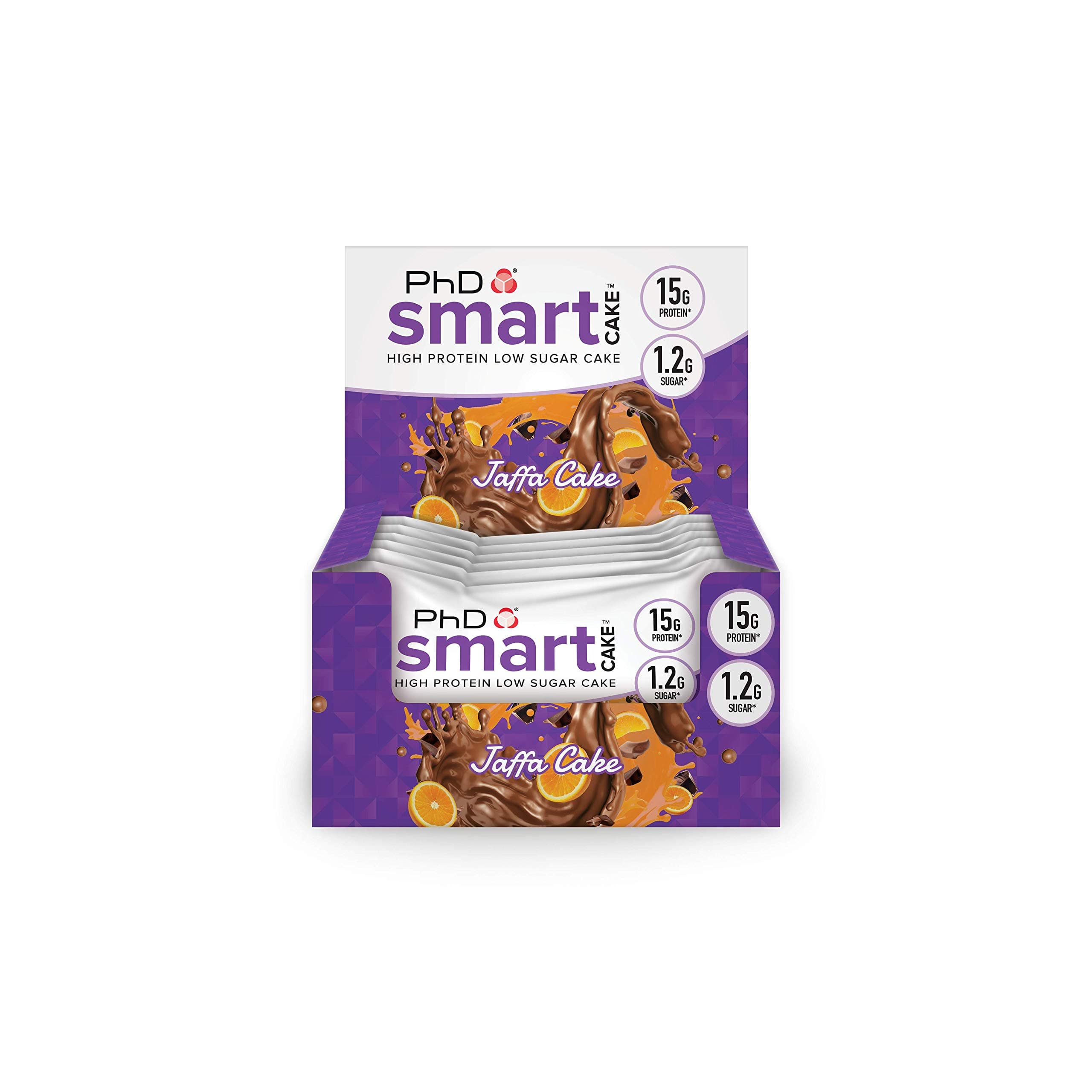 PhD Smart Cake-High Protein, low sugar chocolate covered baked snack, (Jaffa Cake), Pack of 12