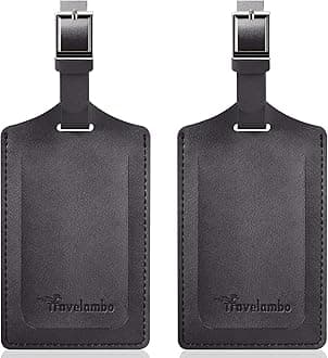 Travelambo Luggage Tags for Suitcases Faux Leather Privacy Protection 2 Pack Bag Tags Travel Accessories Essential, Deep Grey