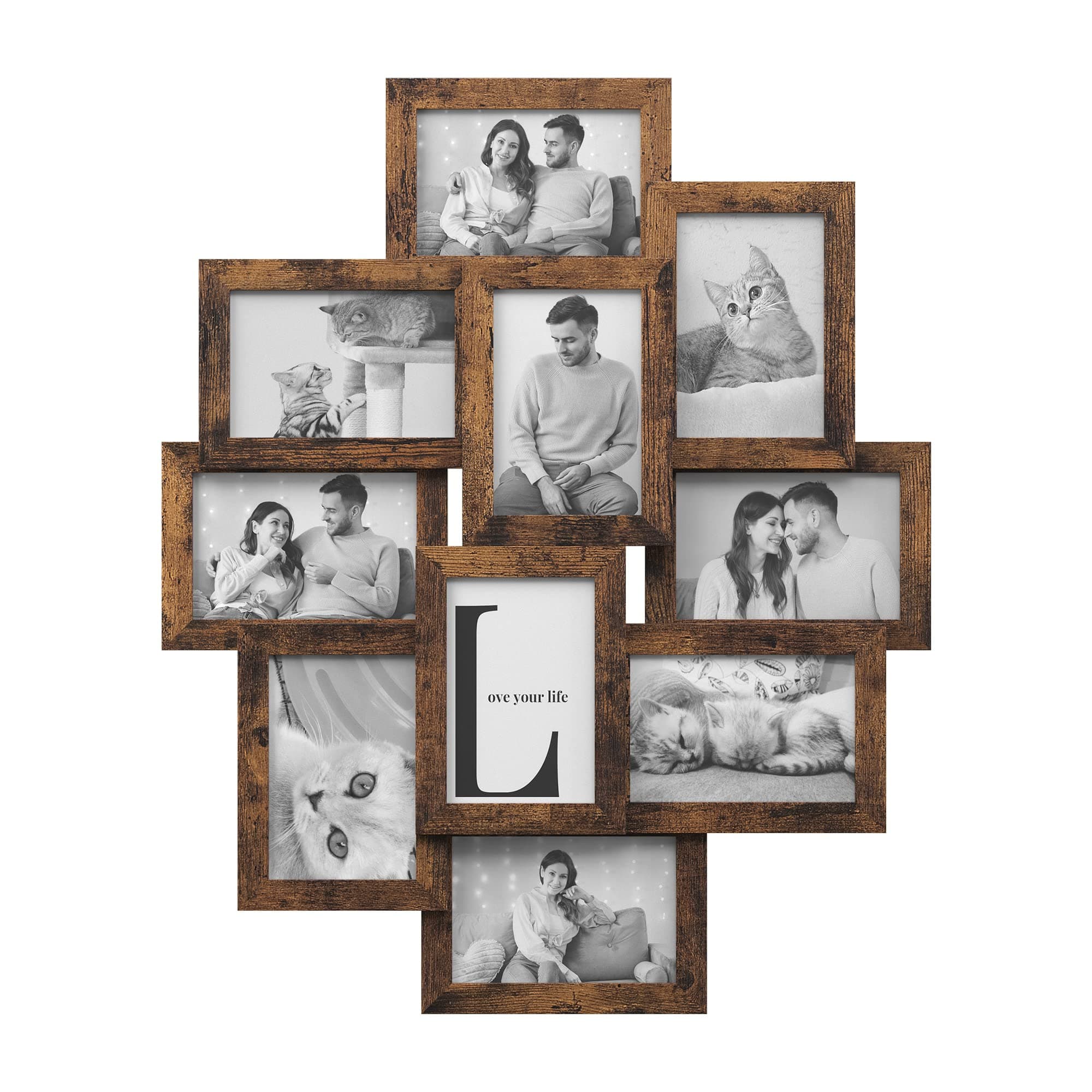 Collage Picture Frame, 10 Frames for 4x6 Photos, Multi Wall Decor, Rustic Brown RPF020X01
