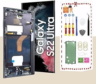 OLED for Samsung Galaxy S22 Ultra 5G LCD Display Screen Assembly Replacement for Samsung S22 Ultra Touch Digitizer Screen with Frame Toolkits S908U S908A US Version (Black)