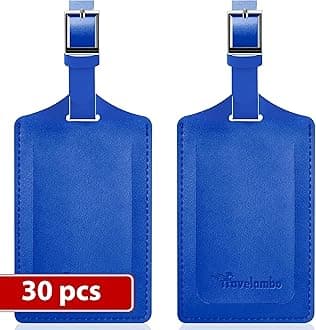 Travelambo Luggage Tags for Suitcases Faux Leather Privacy Protection 30 Pack Bag Tags Travel Accessories Essential, Fresh Blue