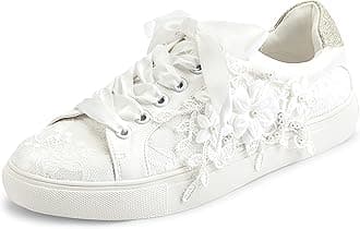 JIAJIA8837A Wedding Shoes Bridal Sneakers Flats Bride Tennis Shoes Flowers Lace Sneakers