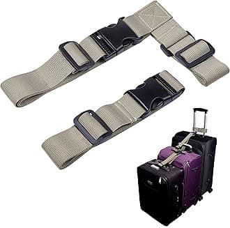 2 Pcs Add a Bag Luggage Strap, Heavy Duty Adjustable Suitcase Belt Travel Attachment Travel Accessories for Connecting Your Luggage Together - Khaki (T-Type and Normal)