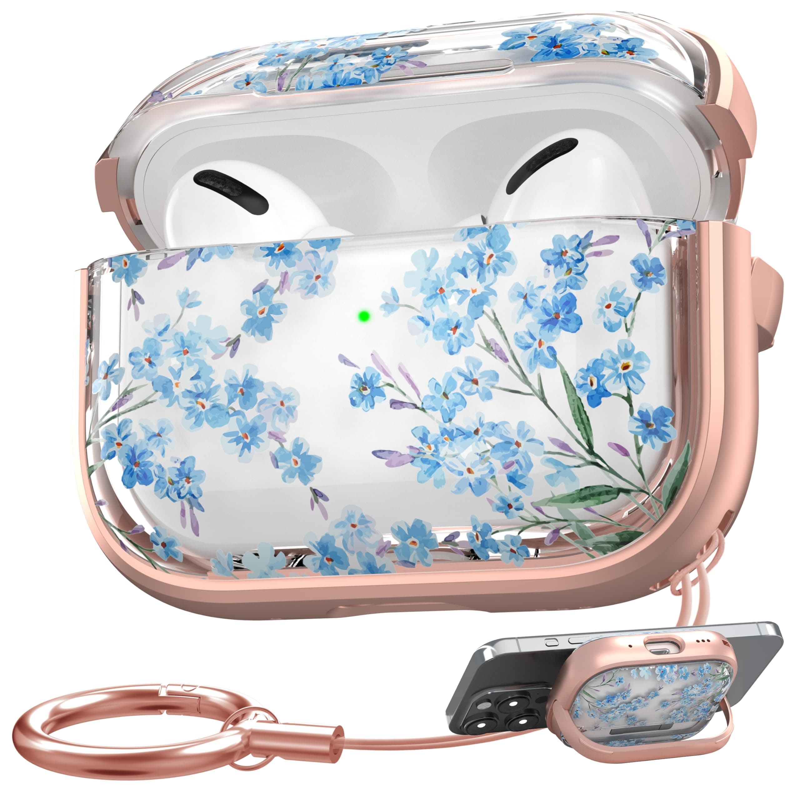 Maxjoy for AirPods Pro 2nd/1st Generation Case, Cute Flower AirPod Pro 2 Case with Safety Lock Hard iPod Pro Cover for Women Girly with Keychain for AirPod Pro Cover(2023/2022/2019), Blue