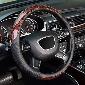 Wood Grain Steering Wheel Cover, Universal 15 inch, Microfiber Leather,Anti-Slip, Odorless