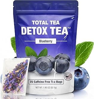 Total Tea SIimming Detox Tea Caffeine Free - 25 Day Detox - Herbal Tea with Chamomile, Hibiscus Tea & Ginger Root for Colon Cleanse – Natural Bluebberry Fruit Tea
