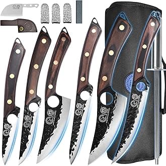 XYJ Professional Kitchen Knife Set with High-Carbon Steel Forged Blades, Chef's Knife, Cleaver, Carving Knife, Nakiri, Full Tang Design, Includes Carrying Bag & Poultry Scissors