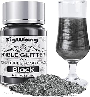 Black Edible Glitter - 15g Food Grade Luster Dust Powder, Cake Decorating Sprinkle Glimmery Dust for Drinks, Wine, Fondant, Chocolate, Candy, Cookie, Vegan