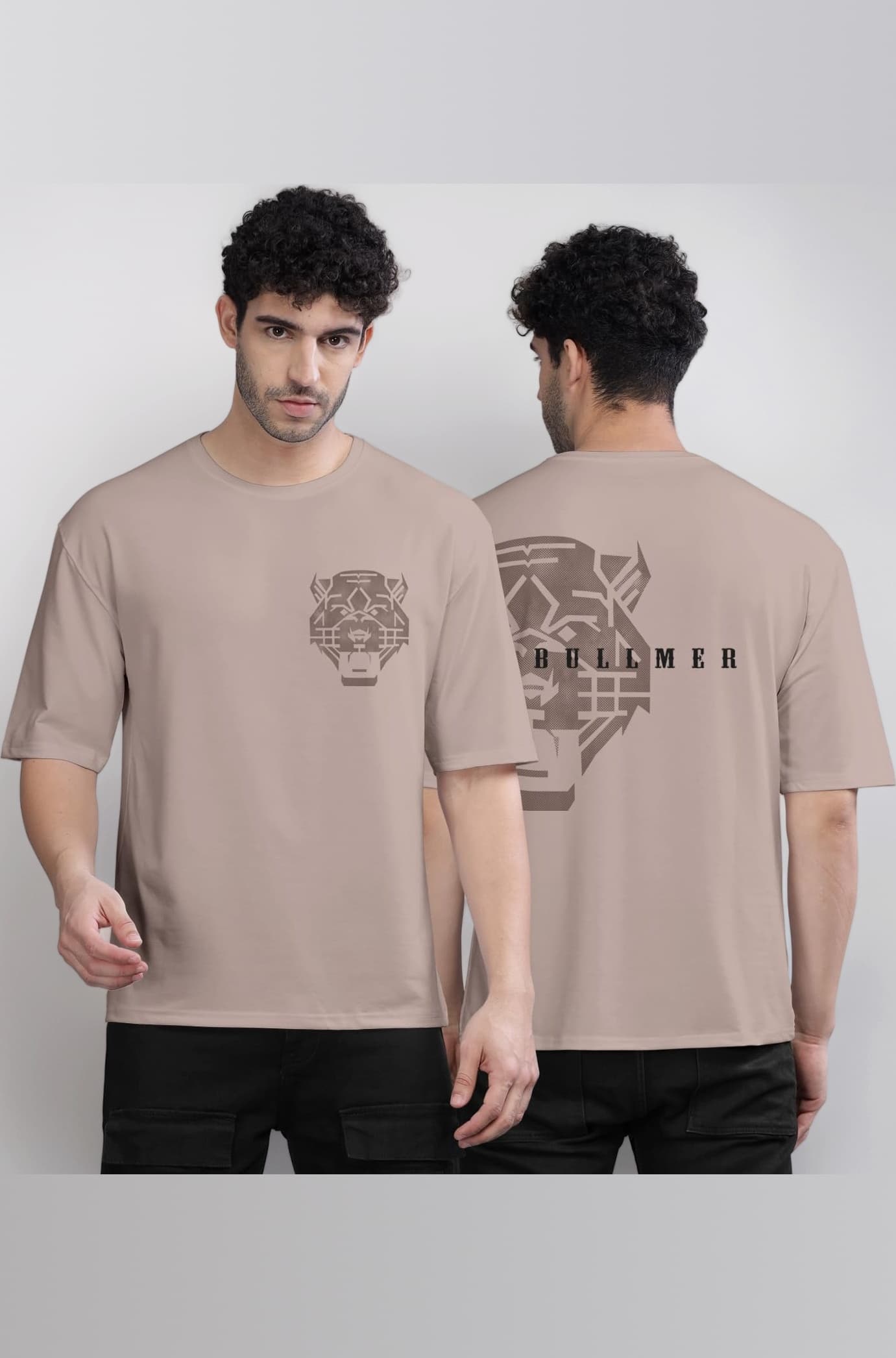 BULLMER Black Trendy Front and Back Printed oversized Round Neck T-shirt for men