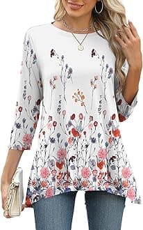 LOMON 3/4 Sleeve Tunic Tops for Women Loose Fit Dressy Casual Blouse Flowy Shirts to Wear with Leggings S-3XL