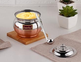 Stainless Steel Ghee Pot With Copper Bottom Finish - Multipurpose Oil Container for Kitchen - 400 ml Capacity