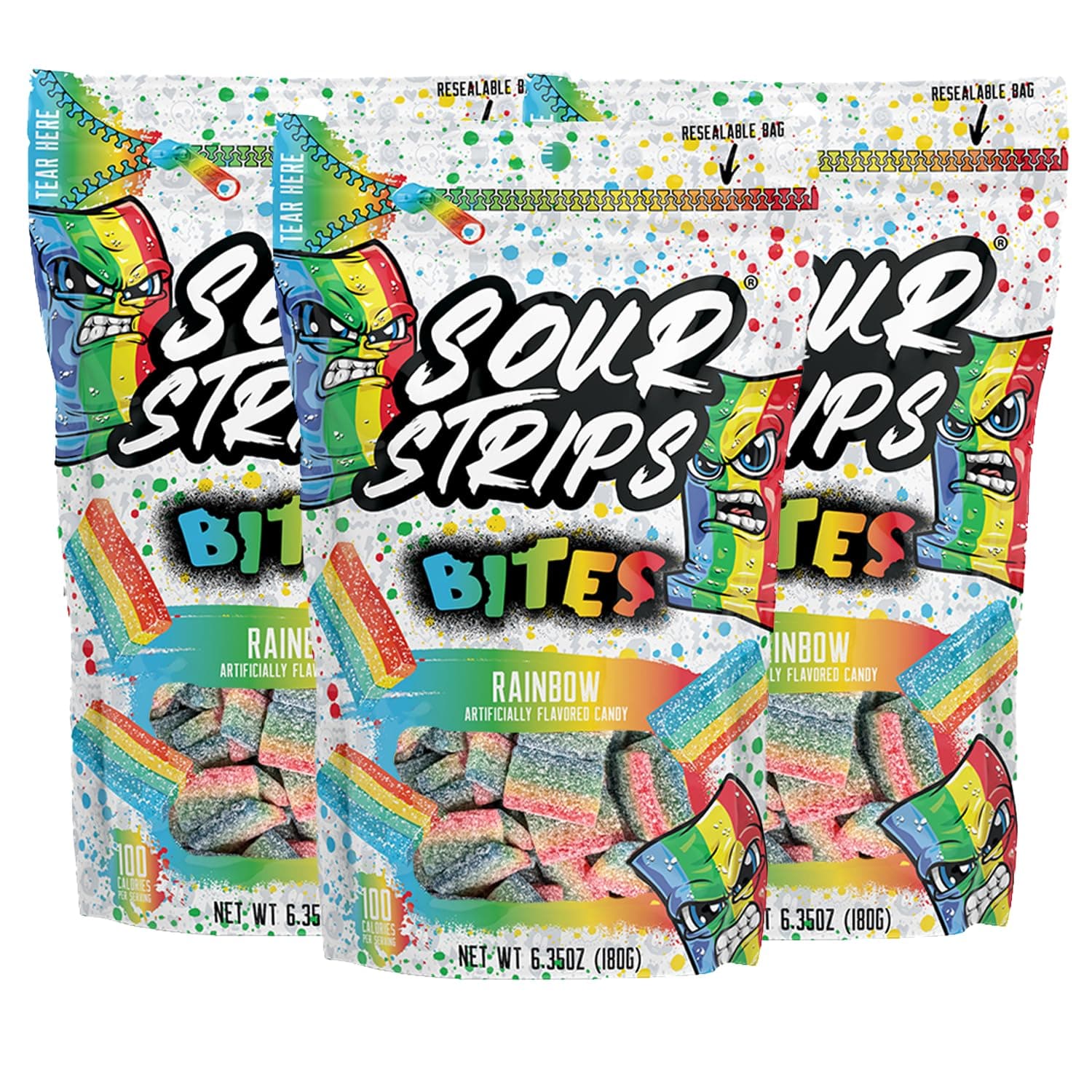 Sour Candy Bites, Rainbow Resealable Candy Bag, 6.35 Ounce (Pack of 3)