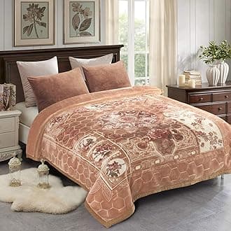 JML Korean Style Fleece Blanket King Size, 87x94 Inches,10.5 Pounds, Heavy Velvet Fleece Winter Blanket, Plush Soft, Thick, Warm for Fall - 2 Ply A&B Printed with Embossing Pattern, Khaki Floral