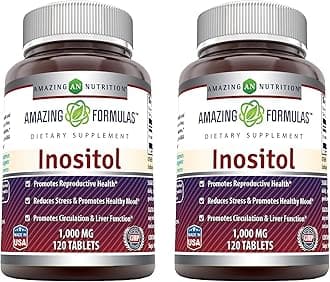 amazing nutrition Formulas Inositol - 1000 Mg, Tablets - Promotes Reproductive Health - Reduces Stress & Promotes Healthy Mood - Promotes Circulation & Liver Function (120 Count (Pack of 2))