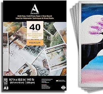 ArtRight Artists' Acrylic Paper (A3 Pack of 40 Sheets, 300 GSM); 300 GSM Handmade Sheets for Gouache & Acrylic Media (Papers for Acrylic & Gouache Media)