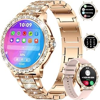 Smart Watch for Women(Answer/Make Calls),1.3"HD Diamonds Luxury Smartwatch for Android iPhone Phones,Fitness Trackers with 20+ Sport Modes/Heart Rate/IP68 Waterproof/SpO2/Sleep Monitor,Rose gold
