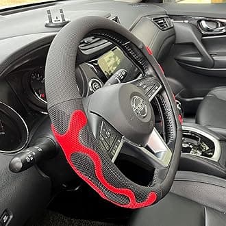 PINCTROT D Shaped Comfy Grip Steering Wheel Cover, Anti-Slip Design, Flat Bottom 14.5-15 Inch(Silicone Red)