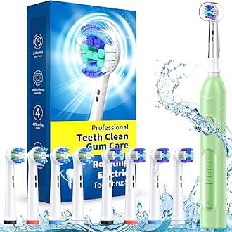 Rotating Electric Toothbrush for Adults with 8 Brush Heads (2 Types), 4 Modes Deep Clean Electric Toothbrush with Rechargeable Power and 2 Min Smart Timer (6-Green, p1)