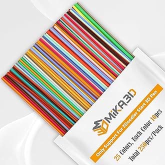 MIKA3D 25 Colors PCL 3D Pen Filament Refill for 3Doodler Start+ 3D Pen, Low Print Temperature Filament Only Fit for 3Doodler Start 3D Pen, Each Color 15cm x 10pc, Total 250pcs 3750cm PCL Filament