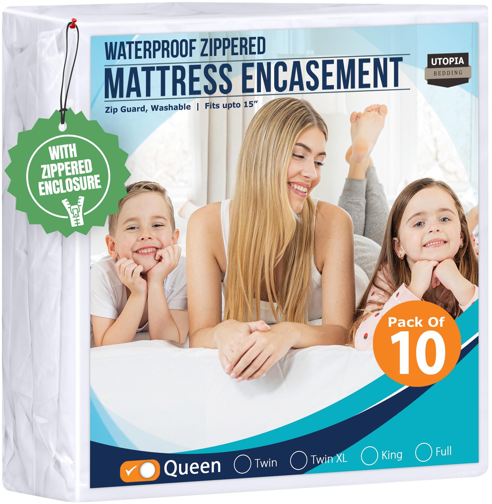 Utopia Bedding Mattress Protector Zippered Queen Size (Pack of 10), 100% Waterproof Bed Bug and Dust Mite Proof Mattress Encasement, Absorbent 6 Sided Mattress Cover