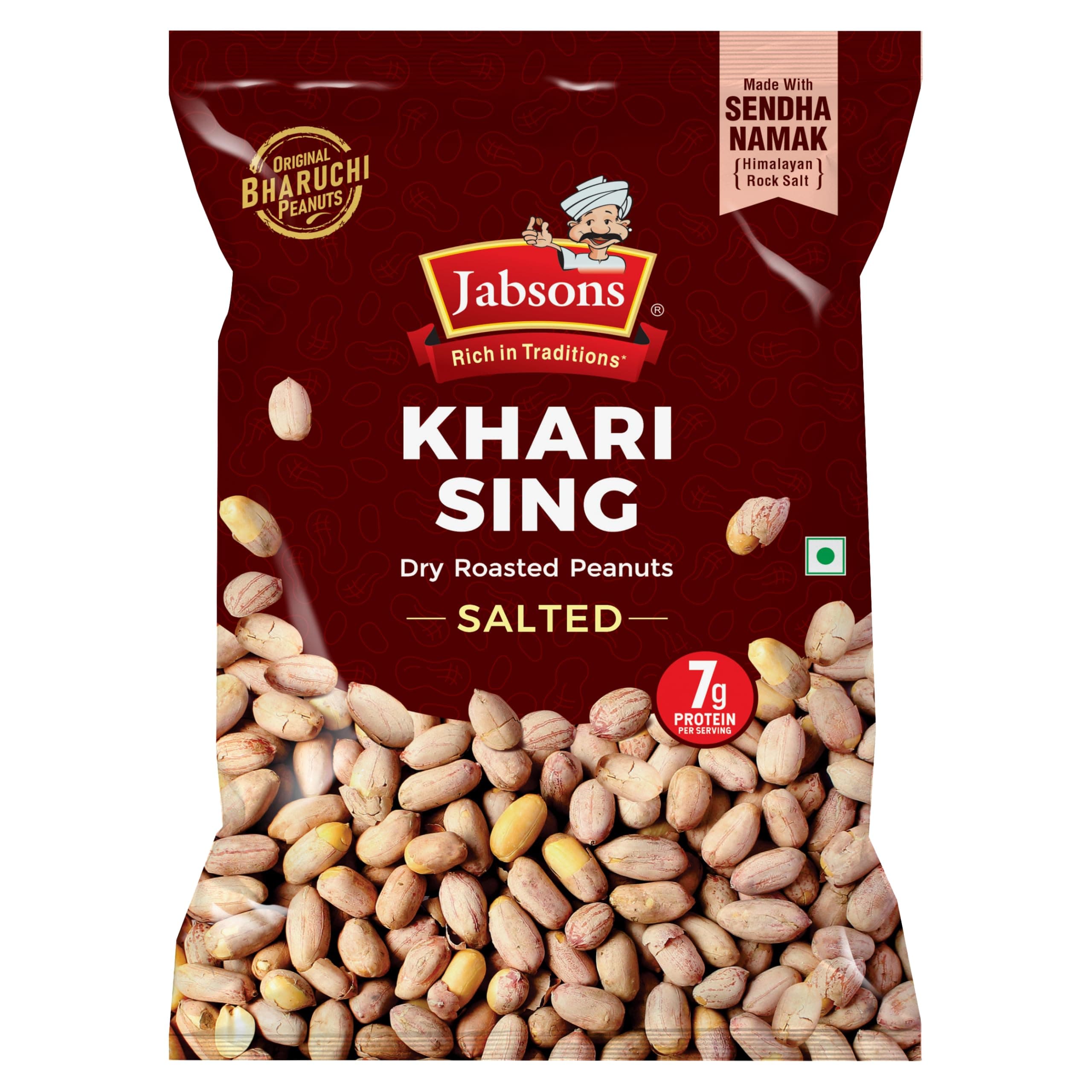 Jabsons Khari Sing (400g) - Dry Roasted Salted Bharuchi Peanuts | Made with Sendha Namak (Rock Salt) | 7g Protein per serving | Non-Fried Healthy Snack | No Artificial Colors | Authentic Moongfali