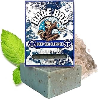 Mens Soap - Bare Bar - Natural Mens soap bar UK - Handcrafted Exfoliating Cold Process Natural Body Soap bar for Men - Vegan, Plastic Free, Cruelty Free, 142g, hand soap (Deep Sea Cleanse)