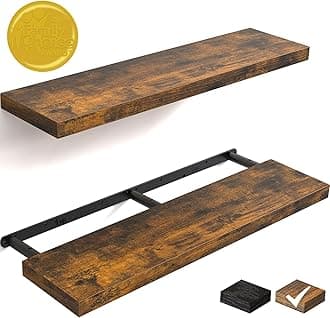 BAYKAFloating Shelves for Wall, 36" Wall Mounted Rustic Wood Shelves for Bathroom, Bedroom, Living Room, Kitchen, Office, Hanging Shelf for Books/Storage/Decor(Rustic Brown,Set of 2)
